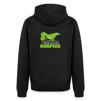 T-Rex hates burpees Pun Fan Gift - Unisex Premium Bio Zip Hoodie - Schwarz - Hinten - Nico (187cm)