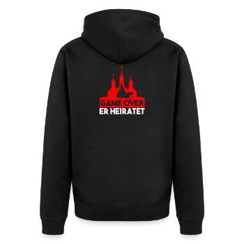 Game Over er heiratet - Unisex Premium Bio Zip Hoodie - Schwarz - Hinten - Nico (187cm)