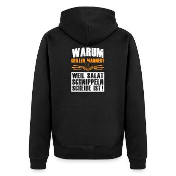 Grill Grillen Männer Essen Fleisch Geschenkidee - Unisex Premium Bio Zip Hoodie - Schwarz - Hinten - Nico (187cm)