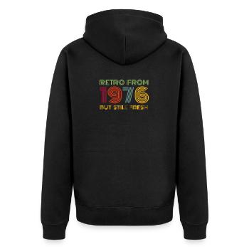 1976 Vintage - Unisex Premium Bio Zip Hoodie - Schwarz - Hinten - Nico (187cm)