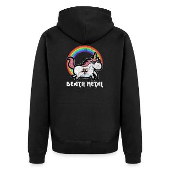 Süßes Death Metal Unicorn Punker Musik Einhorn - Unisex Premium Bio Zip Hoodie - Schwarz - Hinten - Nico (187cm)
