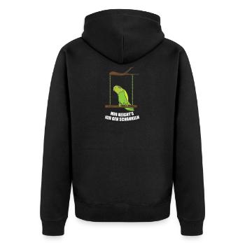 Funny Budgie Parakeet Lover Swing Gift - Unisex Premium Organic Zip Hoodie - black - Back - Nico (187cm)