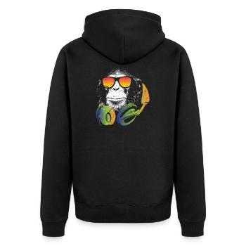 Affe DJ mit Kopfhörer und Sonnenbrille Geschenk - Unisex Premium Bio Zip Hoodie - Schwarz - Hinten - Nico (187cm)