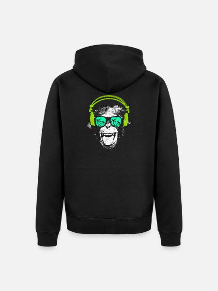 Monkey DJ mit Kopfhörer und Sonnenbrille Geschenk - Unisex Premium Bio Zip Hoodie - Schwarz