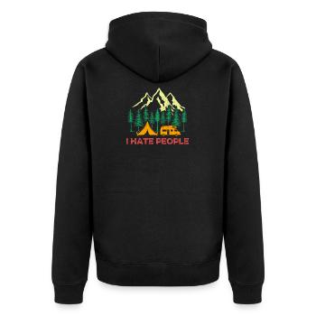 I Hate People Camping - Unisex Premium Bio Zip Hoodie - Schwarz - Hinten - Nico (187cm)