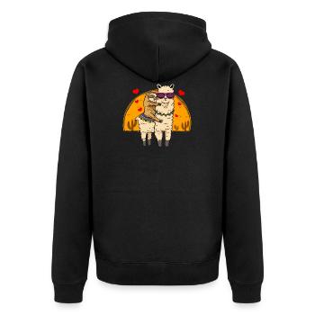Faultierreiten Lama Cute Fluffy Lama & Sleepy Sloth - Unisex Premium Bio Zip Hoodie - Schwarz - Hinten - Nico (187cm)