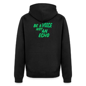 be a voice not an echo - Unisex Premium Bio Zip Hoodie - Schwarz - Hinten - Nico (187cm)