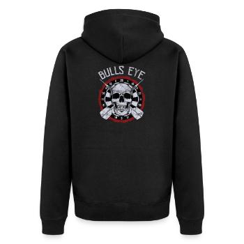 Dart Bullseye - Unisex Premium Bio Zip Hoodie - Schwarz - Hinten - Nico (187cm)