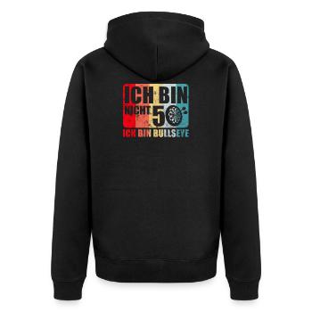 Dart 50. Geburtstag - Unisex Premium Bio Zip Hoodie - Schwarz - Hinten - Nico (187cm)