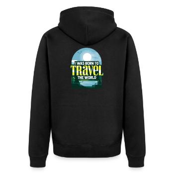 Reisen - Unisex Premium Bio Zip Hoodie - Schwarz - Hinten - Nico (187cm)