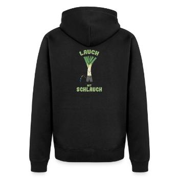 Lauch mit Schlauch Fitness Beginner Pumper - Unisex Premium Bio Zip Hoodie - Schwarz - Hinten - Nico (187cm)