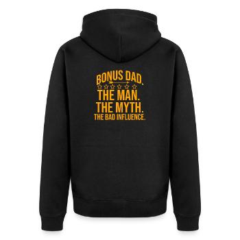 Bonus Papa der Mann der Myty der schlechte Einfluss - Unisex Premium Bio Zip Hoodie - Schwarz - Hinten - Nico (187cm)