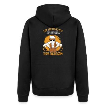 Er Heiratet Wir Sind Zum Saufen Hier JGA Bräutigam - Unisex Premium Bio Zip Hoodie - Schwarz - Hinten - Nico (187cm)