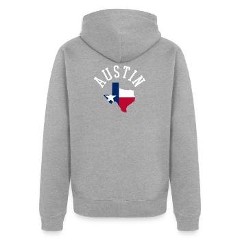 Armoiries du Texas Austin - Veste à capuche bio Premium Unisexe - gris chiné - Dos - Nico (187cm)