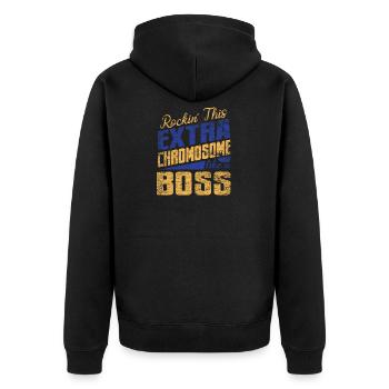 Down Syndrom - Unisex Premium Bio Zip Hoodie - Schwarz - Hinten - Nico (187cm)