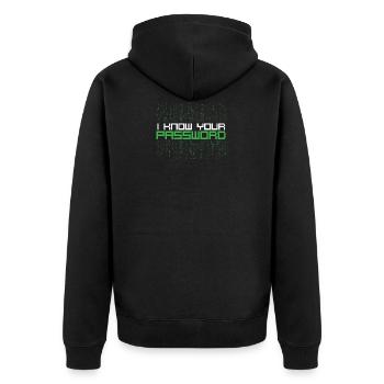 Ich kenne Ihr Passwort-Hacker-Zitat - Unisex Premium Bio Zip Hoodie - Schwarz - Hinten - Nico (187cm)