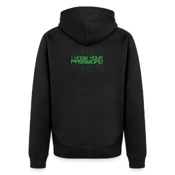 Ich kenne Ihr Passwort-Hacker-Zitat - Unisex Premium Bio Zip Hoodie - Schwarz - Hinten - Nico (187cm)