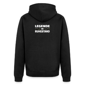 Rentner Shirt Legende Im Ruhestand Pension - Unisex Premium Bio Zip Hoodie - Schwarz - Hinten - Nico (187cm)