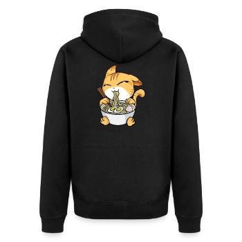 Kawaii Cat Ramen Bowl Lustige Anime Nudeln Kitty - Unisex Premium Bio Zip Hoodie - Schwarz - Hinten - Nico (187cm)