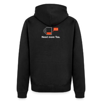 Niedrige Batterie braucht mehr Tee - Unisex Premium Bio Zip Hoodie - Schwarz - Hinten - Nico (187cm)