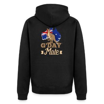 Känguru Australische Flagge G'Day Mate - Hallo - Unisex Premium Bio Zip Hoodie - Schwarz - Hinten - Nico (187cm)