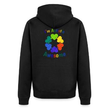 Ich bin autistisch bedeutet, ich bin großartig, bunter Autismus - Unisex Premium Bio Zip Hoodie - Schwarz - Hinten - Nico (187cm)