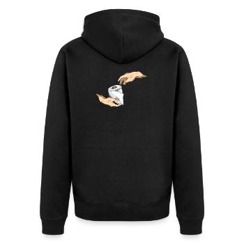Adam Bekommt Toilettenpapier von Gott I Klopapier - Unisex Premium Bio Zip Hoodie - Schwarz - Hinten - Nico (187cm)