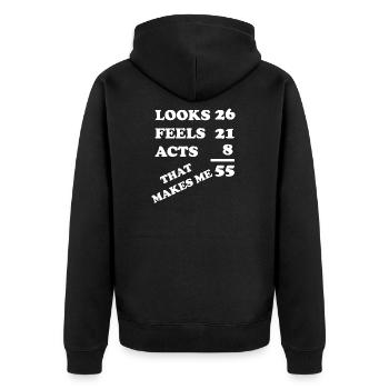 55. Geburtstag - THAT MAKES ME 55 - Unisex Premium Bio Zip Hoodie - Schwarz - Hinten - Nico (187cm)