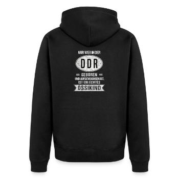 Ossi Spruch DDR Nicki Ostdeutscher Ossikind - Unisex Premium Bio Zip Hoodie - Schwarz - Hinten - Nico (187cm)