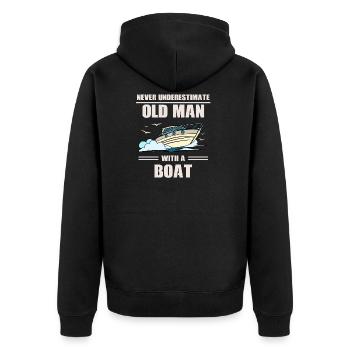 Never underestimate an old man with a boat - Unisex Premium Organic Zip Hoodie - black - Back - Nico (187cm)