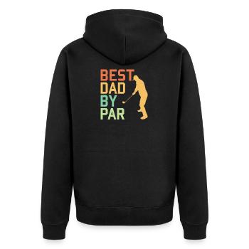 Best Dad By Par - Geschenk für einen Golfer - Unisex Premium Bio Zip Hoodie - Schwarz - Hinten - Nico (187cm)