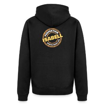 Perfektion Isabell - Unisex Premium Bio Zip Hoodie - Schwarz - Hinten - Nico (187cm)