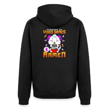 Powered By Video Games & Ramen Anime Cat Gamer - Unisex Premium Organic Zip Hoodie - black - Back - Nico (187cm)