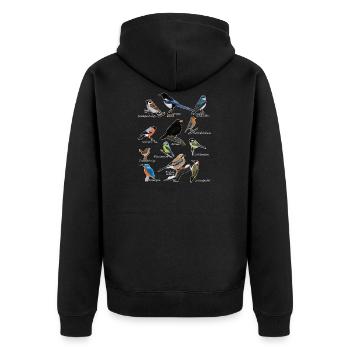 Gartenvögel Vogel Zeichnung Amsel Blaumeise Gimpel - Unisex Premium Bio Zip Hoodie - Schwarz - Hinten - Nico (187cm)