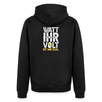 Elektriker Spruch Watt ihr volt ist mir egal? - Unisex Premium Bio Zip Hoodie - Schwarz - Hinten - Nico (187cm)