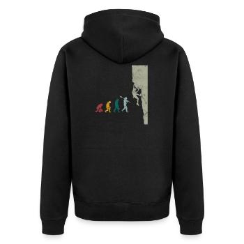 Bouldern Evolution Vintage Bergsteigen Klettern - Unisex Premium Bio Zip Hoodie - Schwarz - Hinten - Nico (187cm)