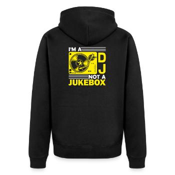 DJ Ich bin ein DJ, keine Jukebox - Unisex Premium Bio Zip Hoodie - Schwarz - Hinten - Nico (187cm)