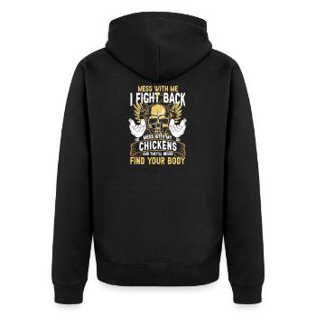 Mit meinen Hühnern spielen - Unisex Premium Bio Zip Hoodie - Schwarz - Hinten - Nico (187cm)