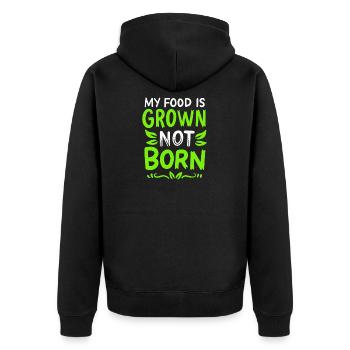 Vegetarier mein Essen ist gewachsen nicht geboren - Unisex Premium Bio Zip Hoodie - Schwarz - Hinten - Nico (187cm)