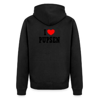 I LOVE PUPSEN - Furzen Blähungen - Unisex Premium Bio Zip Hoodie - Schwarz - Hinten - Nico (187cm)