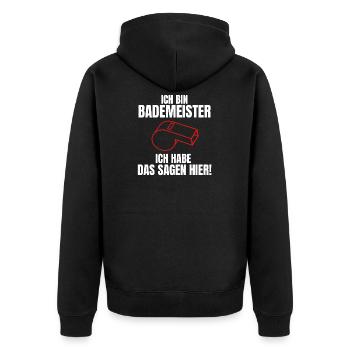 Bademeister - Unisex Premium Bio Zip Hoodie - Schwarz - Hinten - Nico (187cm)