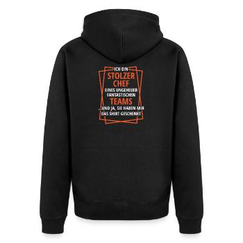 STOLZER CHEF ,BESTES TEAM, GESCHENK - Unisex Premium Bio Zip Hoodie - Schwarz - Hinten - Nico (187cm)