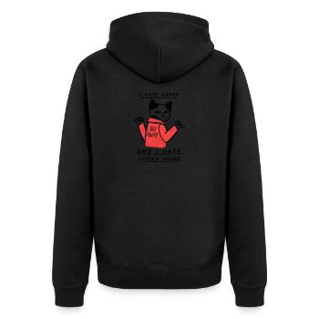 LUSTIGES KATZEN MOTIV - Unisex Premium Bio Zip Hoodie - Schwarz - Hinten - Nico (187cm)