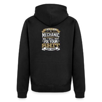 Mechaniker Nein, ich werde deine Scheiße nicht kostenlos reparieren - Unisex Premium Bio Zip Hoodie - Schwarz - Hinten - Nico (187cm)