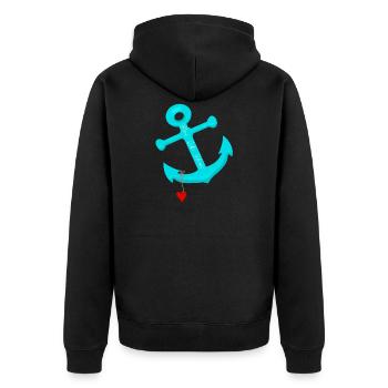 Meer Liebe Heimat- Anker Herz - Unisex Premium Bio Zip Hoodie - Schwarz - Hinten - Nico (187cm)