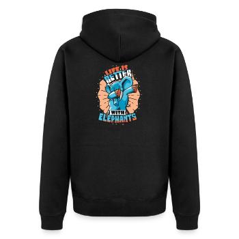 Elefant - Unisex Premium Bio Zip Hoodie - Schwarz - Hinten - Nico (187cm)