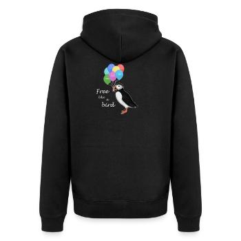 Papageitaucher Free Like A Birds Vogel Zeichnung - Unisex Premium Bio Zip Hoodie - Schwarz - Hinten - Nico (187cm)