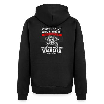 Die Macht Odins - Wikinger & Walhalla Vatertag - Unisex Premium Bio Zip Hoodie - Schwarz - Hinten - Nico (187cm)