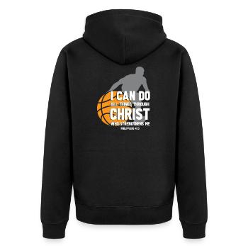 Basketball Sport Verein Jesus - Unisex Premium Bio Zip Hoodie - Schwarz - Hinten - Nico (187cm)