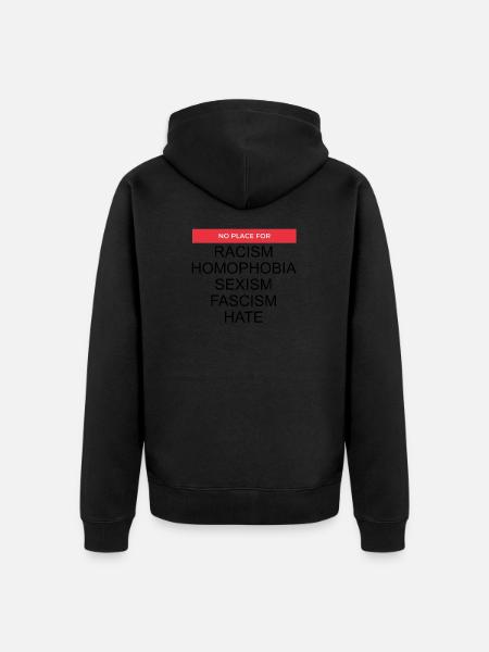 No place for racism - Unisex Premium Organic Zip Hoodie - black